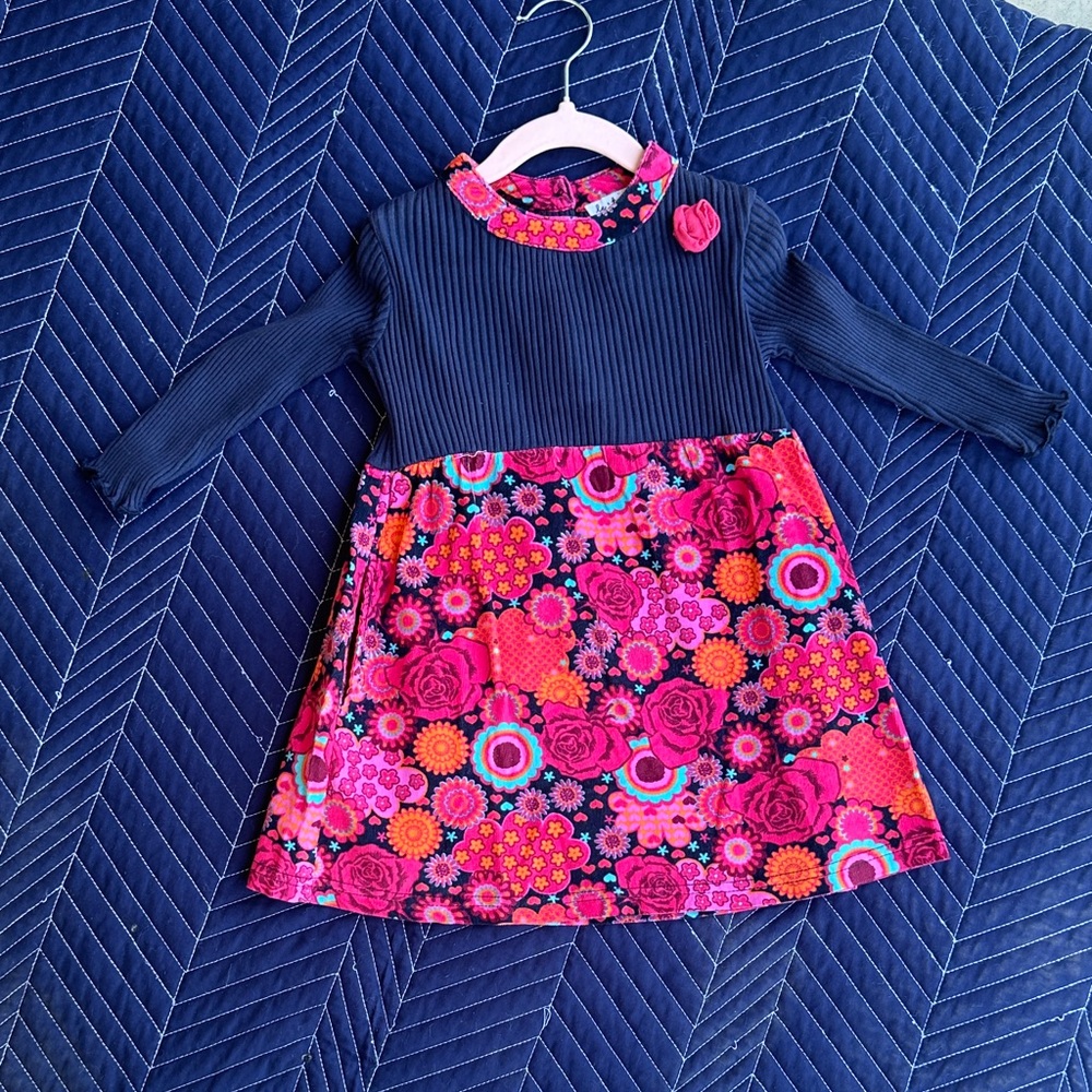 Le Top Navy and Pink Floral Kids Dress